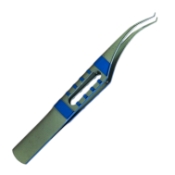 Pierse Style Colibri Forceps, Titanium, Angled 45 Degrees, (0.25) Notch Teeth, 2mm Tip Length, 6mm Tying Platforms, Flat Square Grip Handle, Overall Length 3.3" (84mm) 