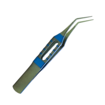 Tying Forceps, Titanium, Angled 45 Degees, 12mm From Bend To Tip, 6mm Tying Platforms, Square Grip Flat Handle, Overall Length 3-1/4" (82mm) 