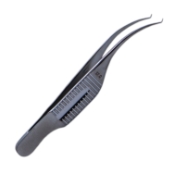 Troutman-Barraquer Corneal Utility Forceps, 0.12mm, 1 x 2 Teeth, Colibri Style, Serrated Handle, Polished Finish, Overall Length 3" (75mm) 840180,May-00,E3199