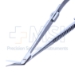 Troutman-Castroviejo Corneal Section Scissors, Left, Barraquer Stop/Lock, Miniature Model Has Curved Blades, Blunt Tips, Both Blades Of Equal Length, Serrated Flat Handle, Polished Finish, Overall Length 4-5/8" (116mm) - 5-4418