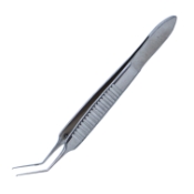 Utrata Capsulorhexis Forceps, Fine Angled Sharp Tips, 12mm Angled Shafts, Iris Stop, Flat Handle, Dull Finish, Overall Length 3-1/4" (80mm) E2002 S,08-01423,2199E,08-01423,E2002 S
