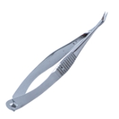 Vannas Capsulotomy Scissors, Angled Forward, Sharp Tips, 6mm Blades, 9mm Mid-Screw To Tip, Serrated Handle, Polished Finish, Overall Length 3-1/4" (80mm) 949388,May-99,K4-5020,08-03510,E3388