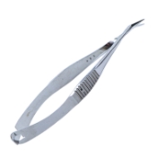 Vannas Capsulotomy Scissors, Angled To Side, Sharp Tips, 6mm Blades, 9mm Mid-Screw To Tip, Serrated Handle, Polished Finish, Overall Length 3-1/4" (80mm) 946101,May-90,K4-5030,08-03509,E3389
