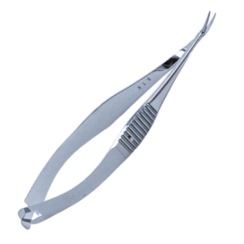 Vannas Capsulotomy Scissors, Curved, Blunt Tips, 6mm Blades, 8mm Mid-Screw To Tip, Serrated Handle, Polished Finish, Overall Length 3-1/4" (84mm) 