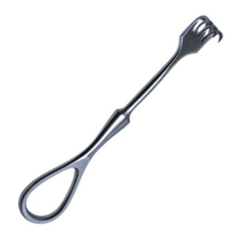 Volkmann Finger Retractor, 4 Prongs, Sharp, Fenestrated Ring Handle, Overall Length 4-1/2" (114mm) 