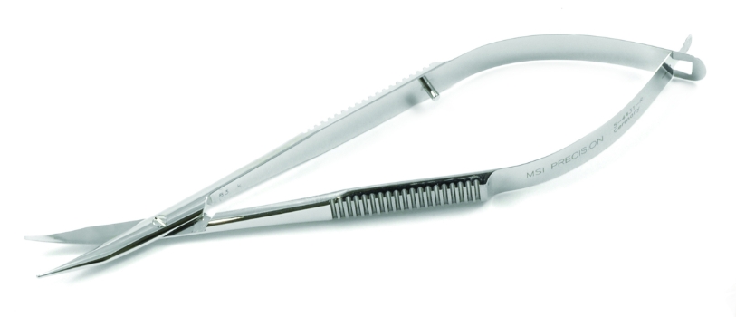 Westcott Tenotomy Scissors, Curved, Right, Blunt Tips, Sub-Miniature Model, Rounded Westcott Blades, 11mm Mid-Screw To Tip, Serrated Handle, Polished Finish, Overall Length 4" (102mm) E3320 RX,5597E,E3320 RX