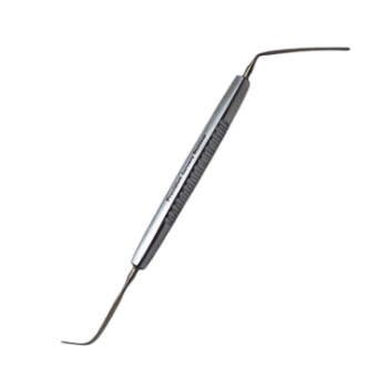 Wheeler Cyclodialysis Spatula, Double Ended, 1.75mm x 30mm Sterling Silver Blades, One Blade Strongly Curved, Other Anged, Serrated Flat Handle, Polished Finish, Overall Length 5-1/2" (139mm) E0724 M,E0724 M