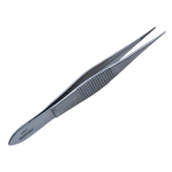 Wills Hospital Utility Forceps, Serrated Handle, Polished Finish, Straight Shafts, 13mm Crisscross Serrated Platform, Overall Length 4-1/4" (110mm) 40664,May-11,E1900