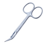 Wilmer Conjunctival Utility Scissors, Angled On Flat, Sharp Tips, Serrated Blades, 18mm Mid-Screw To Tip, Ring Handle, Polished Finish, Overall Length 3-3/4" (94mm) 972033,May-61,E3450