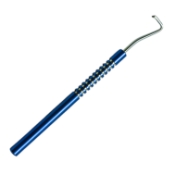 Wilson-Dacamara Double Sided Strabismus Recession Hook, Titanium, Hook is Grooved on Both Sides, 2mm Wide x 11mm Long Single Guard Wall, Slightly Concaved Plate, Angled Up Tip To Prevent Muscle Slippage, Grooved Round Handle, Overall Length 4-9/16" (116mm) 