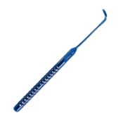Wright Grooved Muscle Hook, Titanium, Left, Working End 2.5mm Diameter x Inside 11.5mm x Outside 14.5mm Long, With Groove, Round Fenestrated Handle, Overall Length 5-1/2" (140mm) 