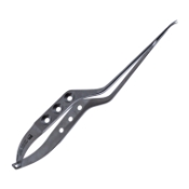 Yasargil Bayonet Microsurgical Spring Handled Scissors, Curved Up, 14mm Sharp Blades, Slim Line Screw Area Design, Flat Three Hole Handle, Overall Length 9" (225mm) 