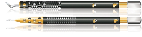 Cataract Diamond Knife Black Gold Titanium Handle, 2mm 19 Facet Crescent Tunnel Knife Angled Dop J-Slot Bayonet Handle Design, Blade Dimensions 2mm Wide By 0.17mm Thick By 6mm Long 