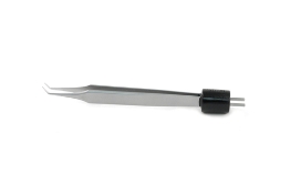 Jewelers Style Bipolar Forceps, Angled 45 Degrees, 0.4mm Tip, 10mm High Polish Area, Overall Length 4" (102mm) 