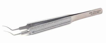 Lehner Style Utrata Capsulorhexis Forceps, Gently Curved Shaft, Utrata-Like Fine Angled Tips, Round Handle, Dull Finish, Overall Length 4-3/8" (112mm) E2002RC,2192E,E2002 RC