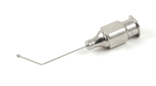 Gills-Welsh Olive Tip Cannula, 25ga, Angled 45 Degrees Shaft, 10mm From Bend to Tip, Smooth 1mm Bulbous Tip, Overall Length 1" (26mm) E4414 GW10,1224E,E4414 GW10