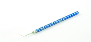Kuglen Push Pull Iris Hook IOL Lens Manipulator, Titanium, Angled Shaft, 10mm Bend To Tip, 0.76mm x 0.25mm Flat Mushroom Type Rotator Tip, Round Handle, Overall Length 4-3/4" (122mm) 