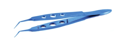 Utrata Capsulorhexis Forceps, Titanium, Angled, Long Extremely Thin Shafts, 11mm Bend To Tip, Small Bent Tips, Three Hole Handle, Overall Length 4" (100mm) KT5-5081,05-2318,9465T,KT5-5081,05-2318