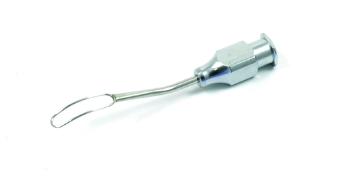 Hoffman Irrigating Vectus, 25ga, 16ga Reinforced Curved Shaft, 4mm Wide x 14mm Long Curved Serrated Loop, Three 0.3mm Irrigating Ports At 10, 12, 2 OClock, Overall Length 1-7/8" (46mm) E0635,1288E,E0635