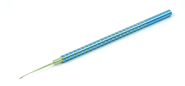 Koch Phacoemulsification Spatula, Titanium, Duckbill Spatula Enters Side-Port Stab Incision, Broad Tip, Rounded Tip, Notch Curved Shaft, Round Knurled Handle, Overall Length 5" (127mm) 